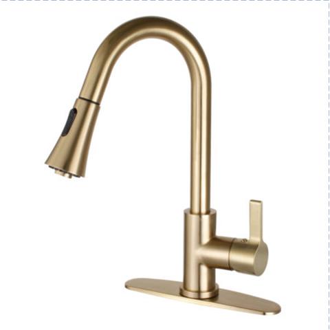 Gourmetier LS8723CTL Continental Single-Handle Pull-Down Kitchen Faucet, Brushed Brass